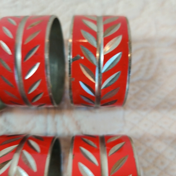 Christmas Vintage Metal Red And Silver Etched Napkin Ring Holders, 8 Holiday Set - Picture 2 of 5